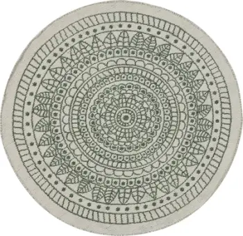 Tepih dekorativ rrumbullakët, 140 cm, material sintetik, jeshil me bezhë