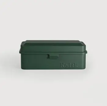 Kuti filmi Kodak 120/135, çelik, deri 8 role 120 ose 10 role 35mm, jeshile ulliri