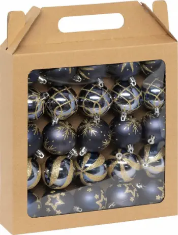 Toptha dekorativë Krishtlindjesh Atmosphera Colorama De Nol, set 25 copë, plastikë e ricikluar, diametër 6cm, blu dhe të artë