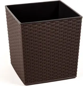 Vazo plastike Kraftika Yucca Rattan, 30x30cm, formë katrore, mocca
