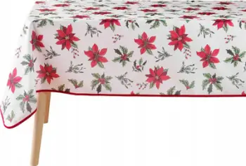 Mbulesë tavoline Douceur d'intérieur Bethlehem Star, 150 x 300 cm, poliester, e bardhë me të kuqe