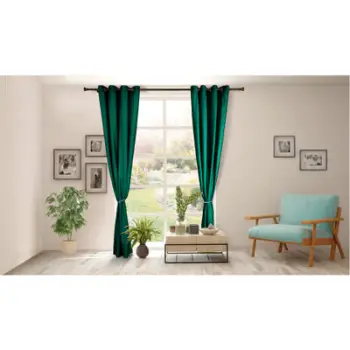 Set perde Heinner Home, velvet, 140x270 cm, me unaza metalike, jeshile