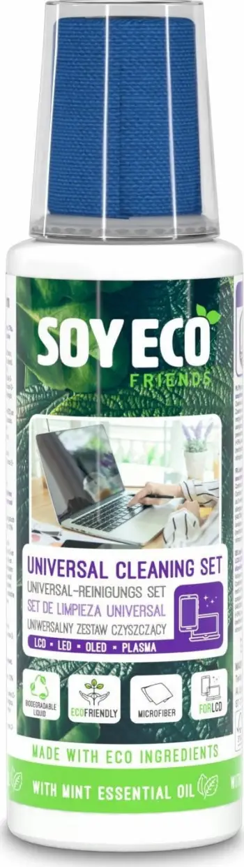 Set pastrimi ekrani Soy Eco Universal Cleaning Set, pastrues 100 ml, leckë mikrofibër 20x20 cm