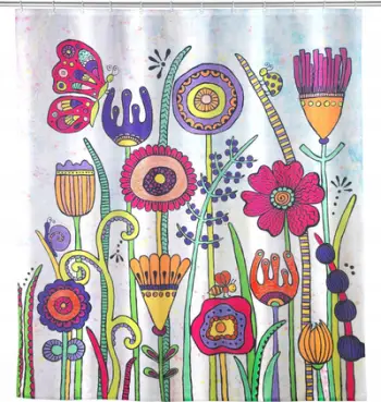 Perde dushi WENKO Rollin'Art Full Bloom, 180x200cm, poliester, shumëngjyrëshe