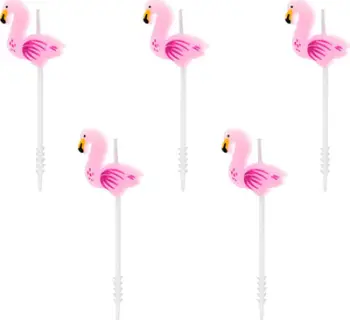 Qirinj ditëlindjeje Flamingo, set 5 copë, 3 cm, rozë