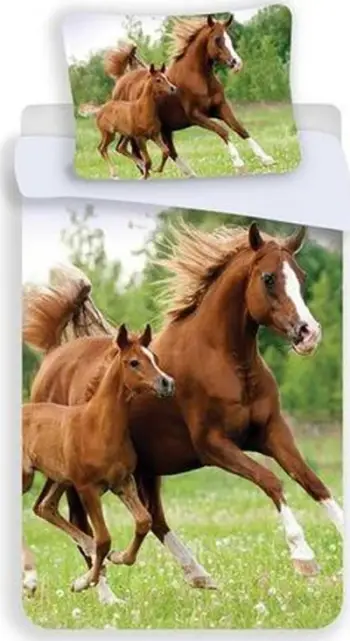 Set çarçafësh Horses, 140x200 cm, 100% pambuk, me kuaj në galop