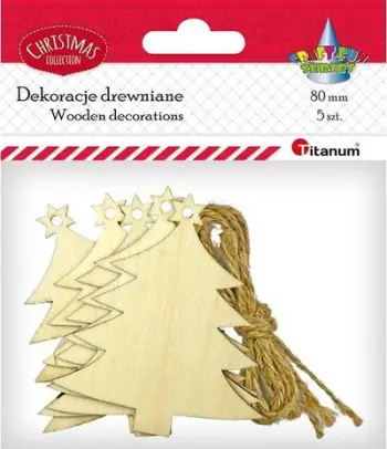 Varëse druri për pemë Krishtlindjeje Hasta, set 5 copë, 71x80mm, natyrale