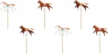 Topper tortash Partydeco Horses, set 6 copë, 13cm, shumëngjyrëshe