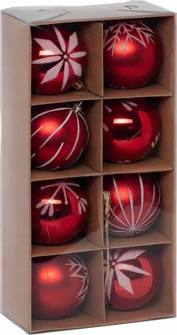 Toptha dekorativë për pemë Krishtlindjesh Atmosphera Colorama Christmas, set 8 copë, plastikë, D 8cm, të kuqe dhe të bardhë