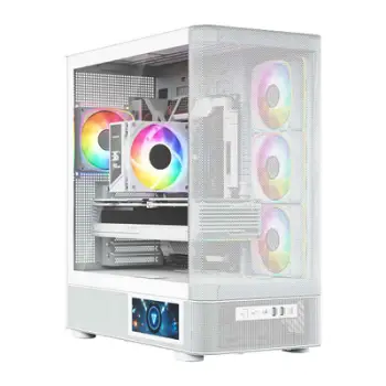 Kullë gaming Modecom Volcano AQ400 ARGB, MIDI Tower, ekran LCD, e bardhë