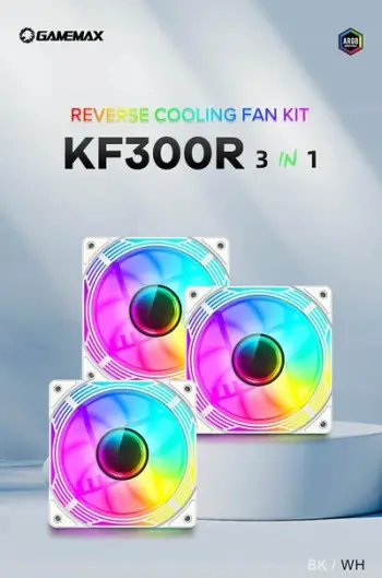 Ventilatorë PC GameMax KF300R, 120mm, ARGB, set 3 copë, të bardhë