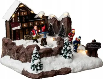 Dekor skenë Krishtlindjesh me LED Nativity Scene Ice Rink, 14x19cm, me bateri, shumëngjyrësh
