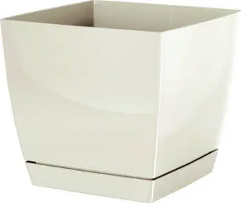 Vazo lulesh Prosperplast Coubi Square P, 13.5cm, me pjatë, krem