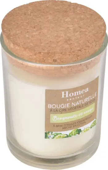 Qiri aromatik me dyll soje Soy Candle, bergamot, kavanoz qelqi me kapak tapë, natyral