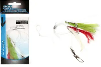 Montim peshkimi Ron Thompson R.T. Rig3 Mackerel Feathers, 3 grepa #2, me pupla shumëngjyrëshe, argjendtë