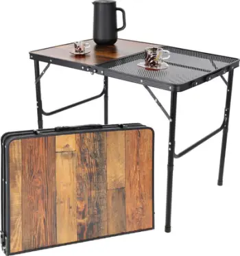 Tavolinë palosëse kampingu Enero Camp, 90x60cm, lartësi e rregullueshme 36 68cm, imitacion druri
