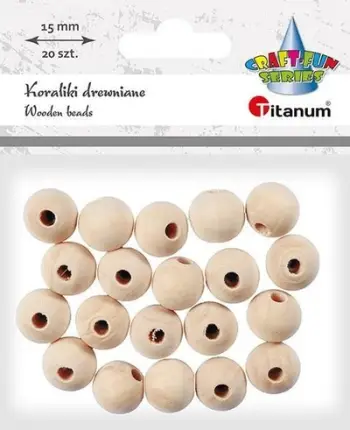 Rruaza druri Titanum Wooden Beads, rrumbullakë, set 20 copë, ngjyrë natyrale