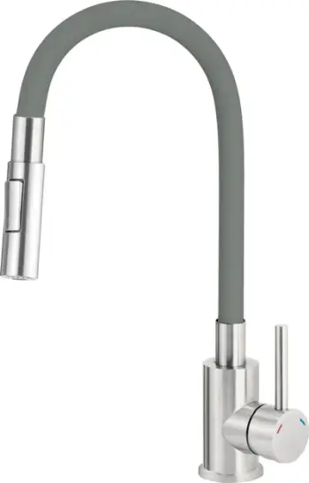 Rubinet kuzhine Luno Titan BOC T740, gryke fleksibile, 2 lloje rryme uji, argjendtë
