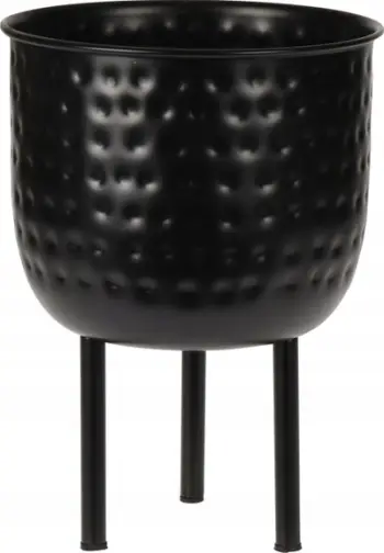 Vazo metalike Progarden me tripod, 19 cm diametër, 25.5 cm lartësi, e zezë