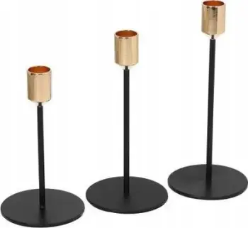 Mbajtëse qirinjsh Boltze, set 3 copë, metal, e zezë dhe e artë