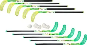 Set shkopinj floorball Unibros Fiber, 10 copë, 95 cm, jeshile verdhë