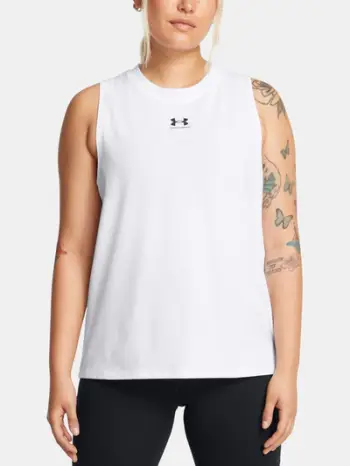 Bluzë pa mëngë Under Armour Rival për femra, poliester, e bardhë e zezë, madhësia SM