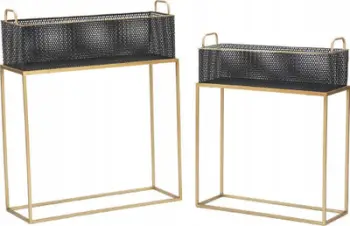 Mbajtëse vazo lulesh Fashion, set 2 copë, metal, e zezë ari