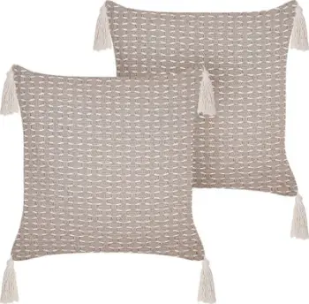 Jastëk dekorativ set 2 copë Beliani HAKONE, 42x42cm, model gjeometrik, taupe me krem