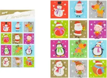 Etiketa dhurate MFP Christmas 3D, set 12 copë, me shkëlqim, shumëngjyrëshe