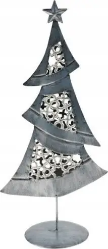Dekoratë bredh Krishtlindjesh metalik, 37cm, argjendtë