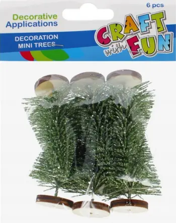 Set dekorativ Craft with Fun Mini Trees, 6 copë, 7 cm, jeshile