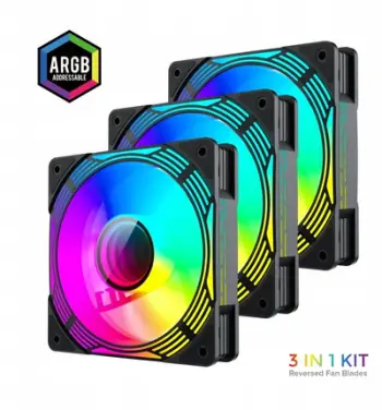 Ventilator kasë GameMax KF300R, set 3x120mm, ARGB, PWM 4pin, i zi