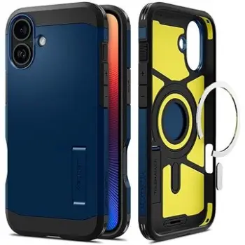 Mbulesë telefoni Spigen Tough Armor MagSafe, për iPhone 16 Plus, mbrojtje rezistente, blu e errët