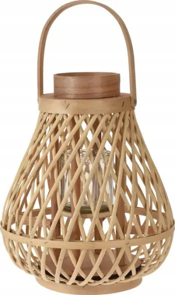 Fener dekorativ pa markë Rattan Glass Lantern, 25x30cm, për qiri, dru natyral
