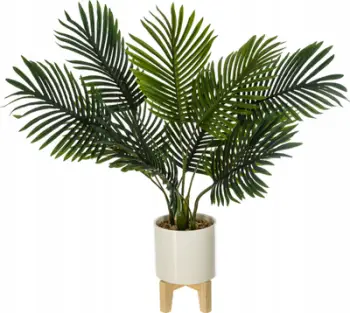 Bimë dekorative artificiale Ceramic Palm Wooden Base H72, 60 cm, qeramike, bardh e gjelbër