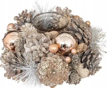 Mbajtëse qiri tealight Feeric Christmas, dekor tavoline 19 cm, dru dhe qelq, rozë ari rozë