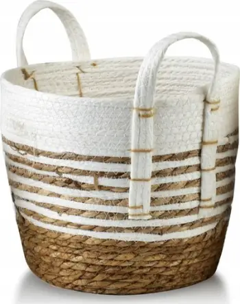 Shportë dekorative BALI Basket L, 28x23cm, seagrass, ngjyrë natyrale me të bardhë