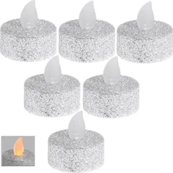 Set qirinj LED Tealight, 6 copë, me bateri, argjendtë