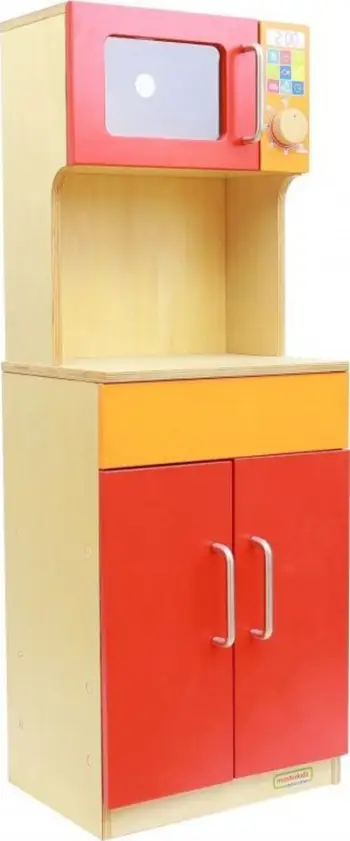 Lojëra kuzhine MASTERKIDZ Kitchen Shelf, dru, me dollap dhe mikrovalë, portokalli