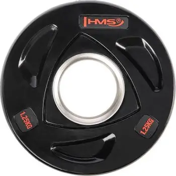Pllakë olimpike HMS TOX01, 1.25 kg, e veshur me gomë, e zezë