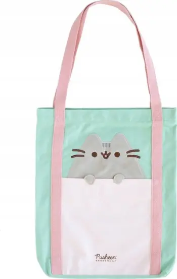 Çantë tote Pusheen Premium, pambuk canvas, 14x16x2", shumëngjyrëshe