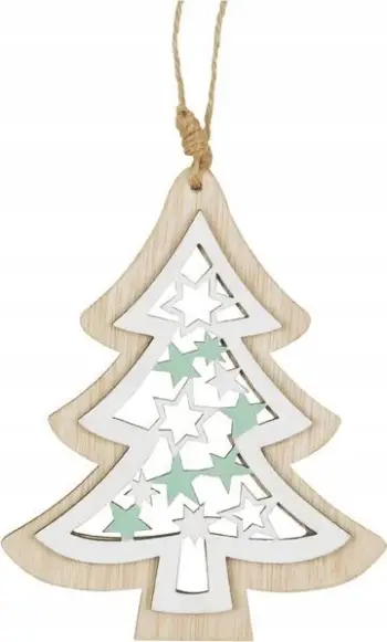 Ornament varës Krishtlindjesh MFP, dru dekorativ, formë bredhi, e bardhë jeshile