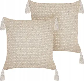 Set jastëkësh dekorativë Beliani HAKONE, 42x42cm, motiv gjeometrik, bezhë e çelët
