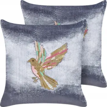 Set jastëkësh dekorativ Velvet, 45 x 45 cm, motiv zogj, gri