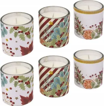 Set qirinj aromatikë Fééric Lights Christmas, 6 copë, në gotë qelqi, dizajn festash