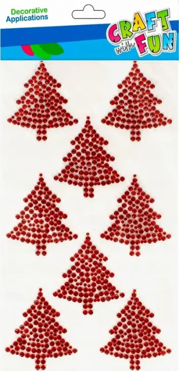 Sticker dekorativ Craft with Fun Christmas Tree, kristale ngjitëse, formë bredhi, të kuqe