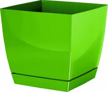 Vazo lulesh Prosperplast Coubi Square P, 12cm, me pjatë, jeshile olive