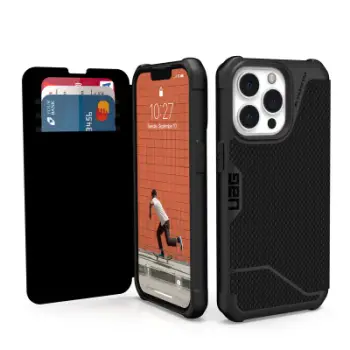 Mbështjellës telefoni UAG Metropolis për iPhone 13 Pro, 6.1", me kapak folio dhe xhepa kartelash, Kevlar, i zi