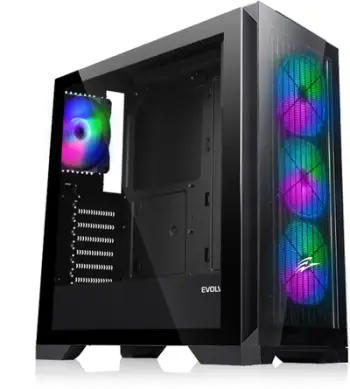 Kullë kompjuteri EVOLVEO Ptero Q2G, ATX Midi Tower, 4x ventilator ARGB, panel xhami, e zezë
