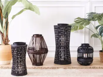 Fener dekorativ Beliani Lantern Mactan, dru bambuje, 58cm, i zi